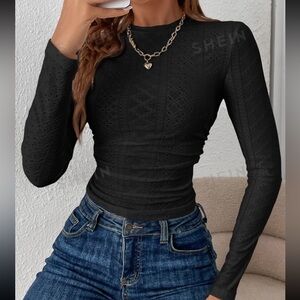NWOT SHEIN Essnce Eyelet Embroidery Ruched Side Tee